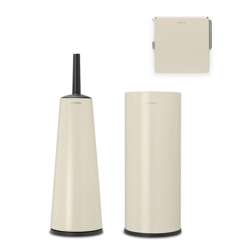 Brabantia Toilet Brush and Holder Beige ReNew Toilet Accessory Set of 3 - Platinum | Soft Beige