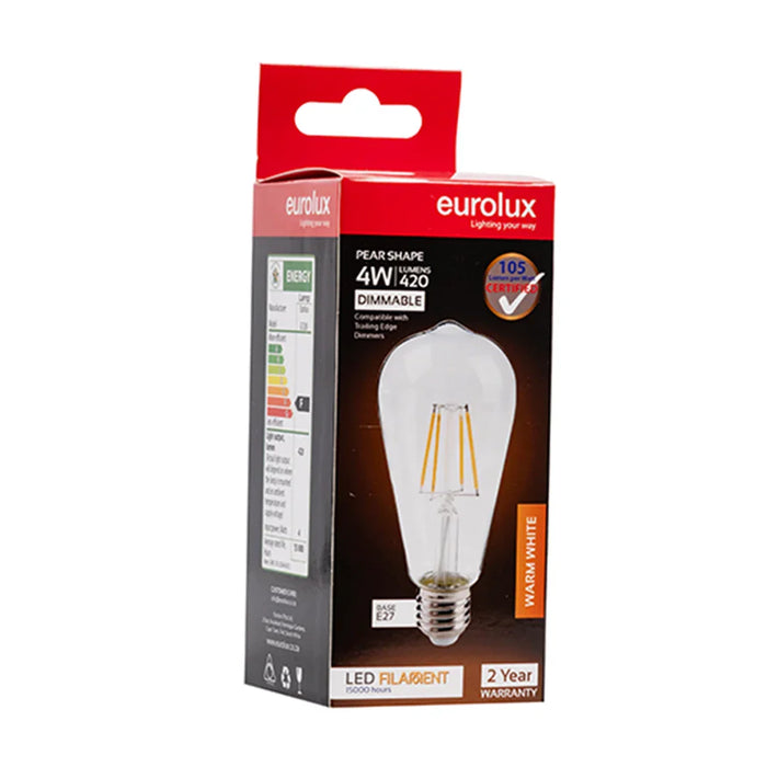 elevenpast LED Bulbs 4W E27 LED Filament Mini Pear Bulb – Warm White 3000K Dimmable G1200 6009551809852