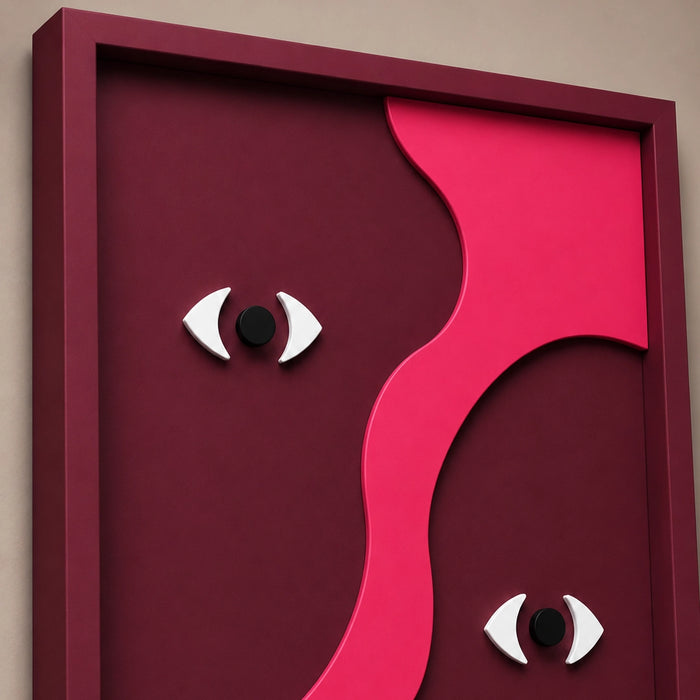 Gemin-Eye Wooden Wall Art - Burgundy and Pink