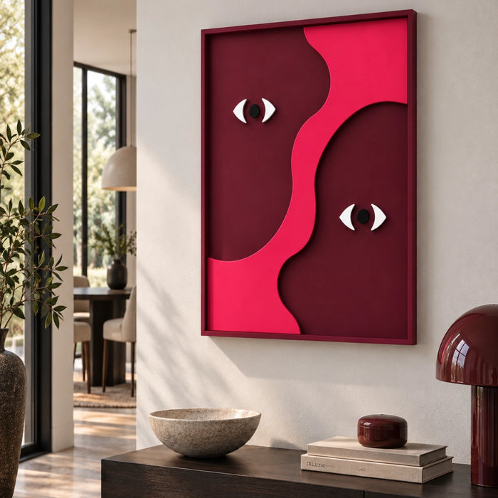 Gemin-Eye Wooden Wall Art - Burgundy and Pink