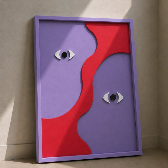 Gemin-Eye Wooden Wall Art - Lilac and Red Flame