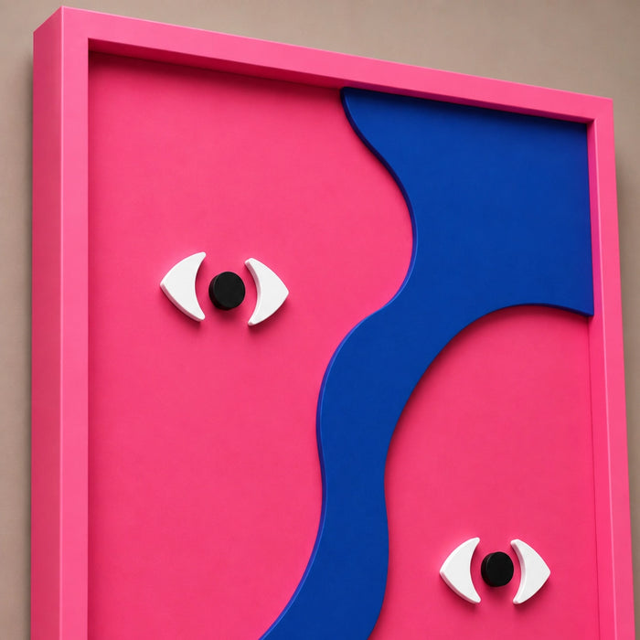 Gemin-Eye Wooden Wall Art - Pink and Blue