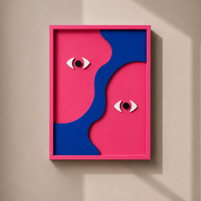 Gemin-Eye Wooden Wall Art - Pink and Blue