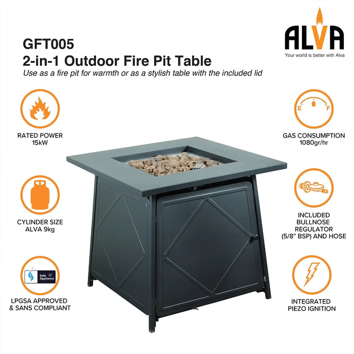 ALVA Heater ALVA 2-in-1 Gas Fire Pit Table – Smokeless Outdoor Patio Heater GFT005