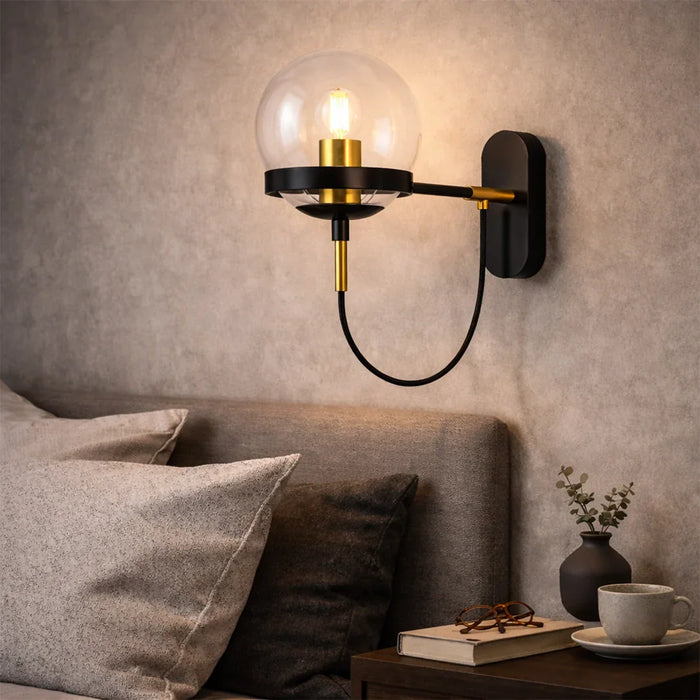 elevenpast Wall Light Black and Gold Modern Wall Light for Interior – Glass Globe Design