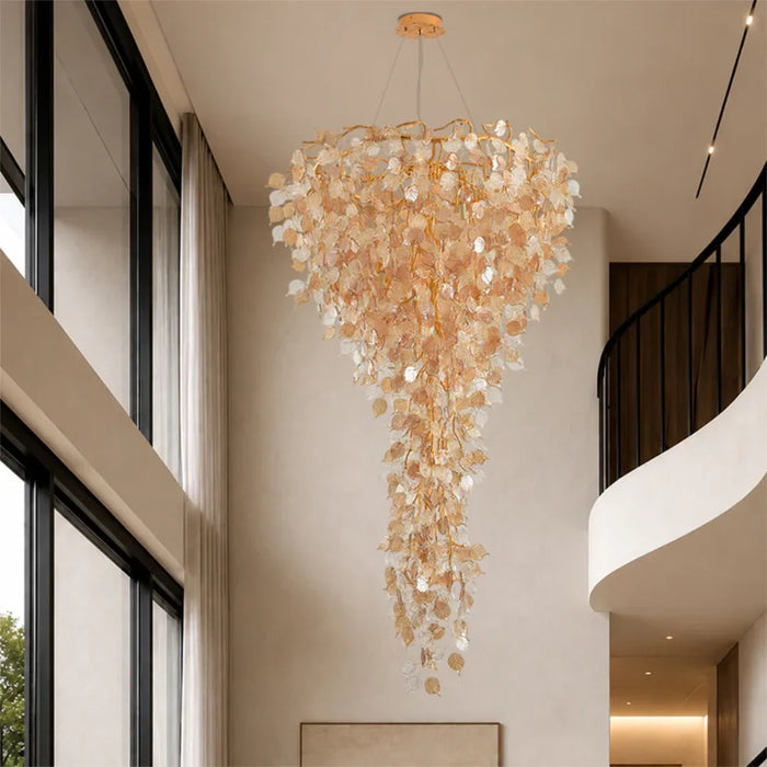 elevenpast Chandelier Grand Cascade Crystal Leaf Chandelier – Champagne | Black