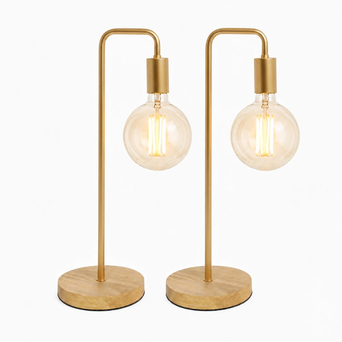 Gold and Wood Minimalist Desk Lamp – Set of 2