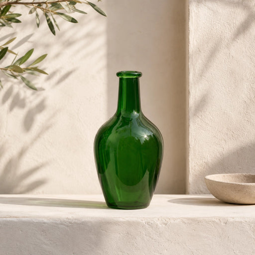 Olive Green Glass Bottle Vase 
