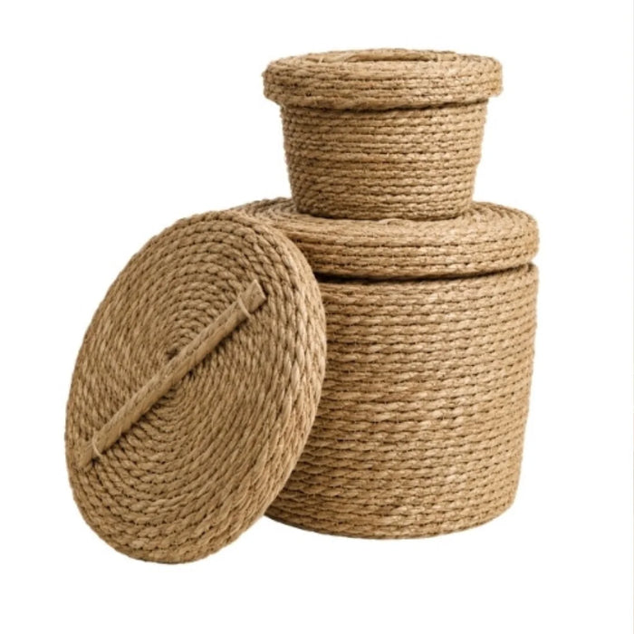 Round Woven Storage Basket Set of 3 with Lids 