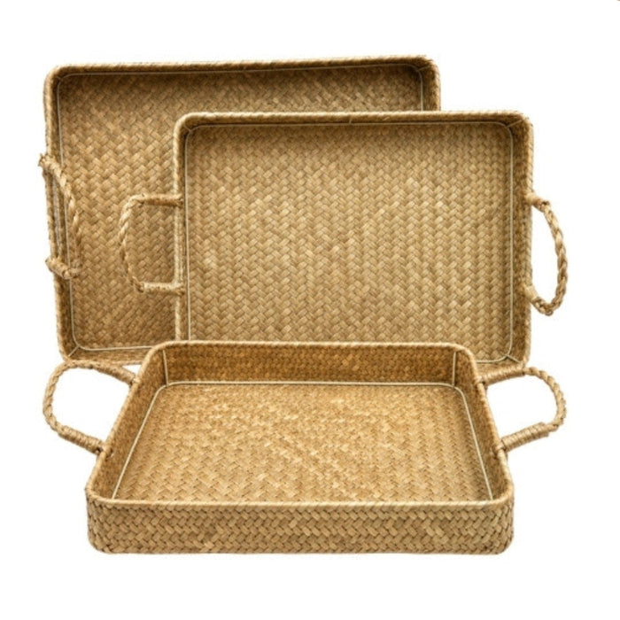 Woven Serving Tray With Handles (Set of 3)– Natural 