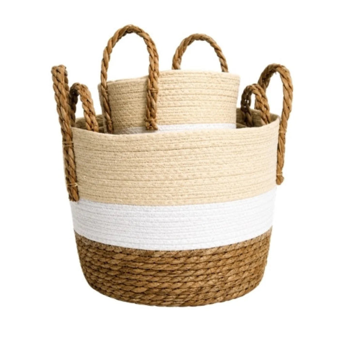elevenpast woven basket set Woven Storage Basket Set (Set of 3) – Natural, White and Brown GY101