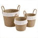 Woven Storage Basket Set of 3 with White Fringe 