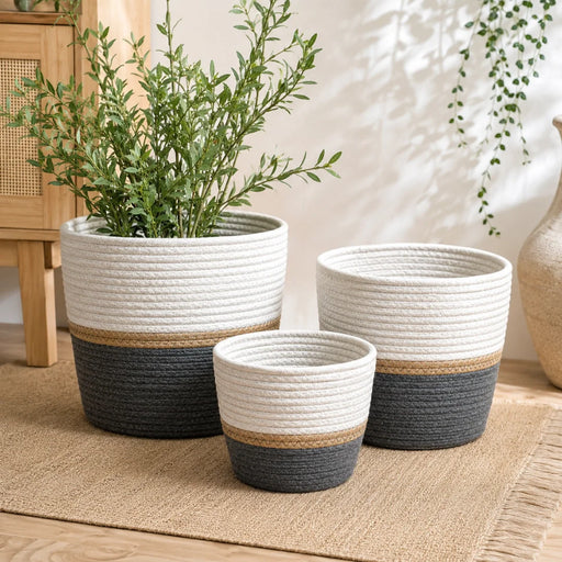 Woven Storage Basket Set of 3– White, Grey and Natural 