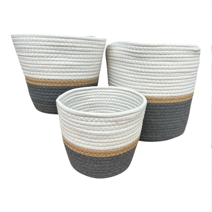 elevenpast woven basket set Woven Storage Basket Set of 3– White, Grey and Natural GY2521