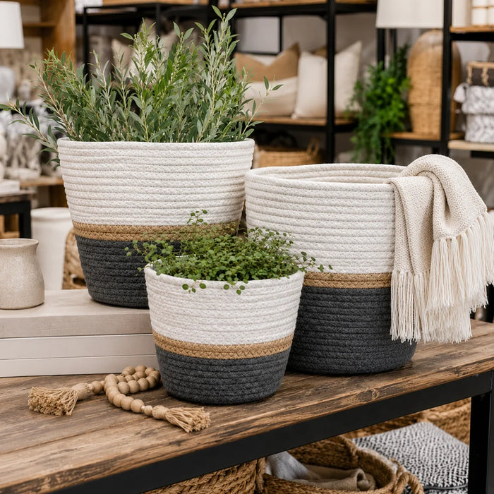 elevenpast woven basket set Woven Storage Basket Set of 3– White, Grey and Natural GY2521