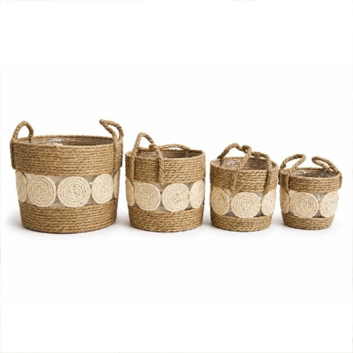 elevenpast woven basket set Woven Baskets (Set of 4) - Brown And White Spiral Detail GY401
