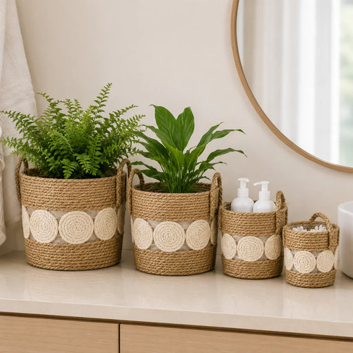 elevenpast woven basket set Woven Baskets (Set of 4) - Brown And White Spiral Detail GY401