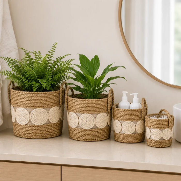 elevenpast woven basket set Woven Baskets (Set of 4) - Brown And White Spiral Detail GY401