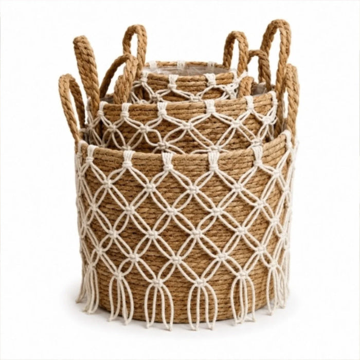 elevenpast woven basket set Woven Baskets (5 Pieces) - Macrame Overlay GY501