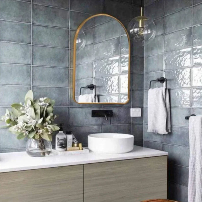 Arched Metal Wall Mirror for Bathroom and Entryway - Gold | Black