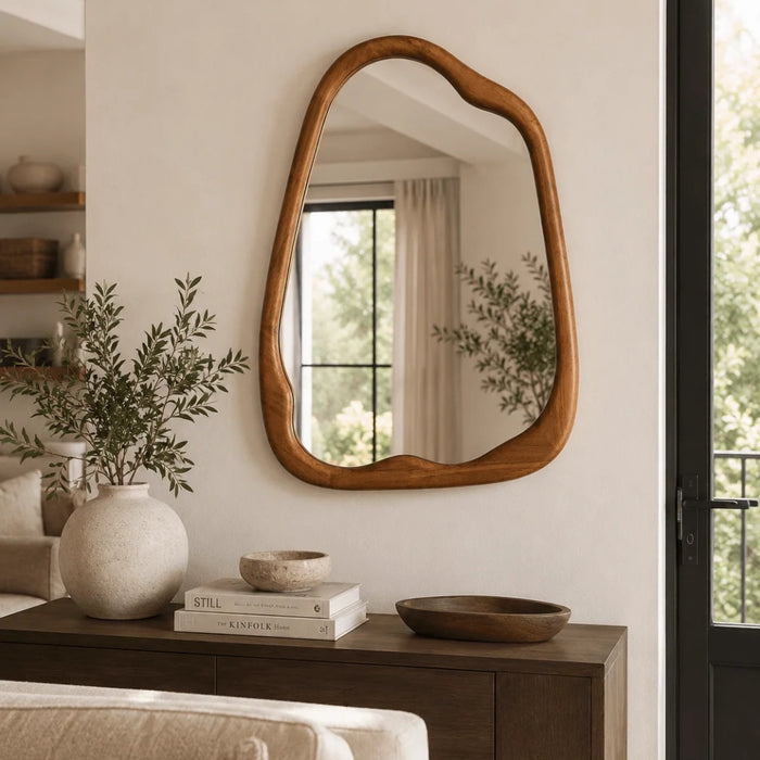 Irregular Walnut Pear Wood Wall Mirror - 2 Sizes