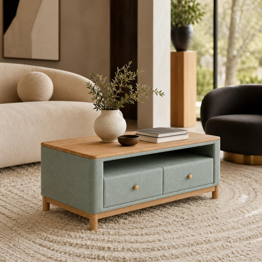 elevenpast Coffee Table Sage Green Fabric Coffee Table with Rubberwood Top IT806CT-GRN