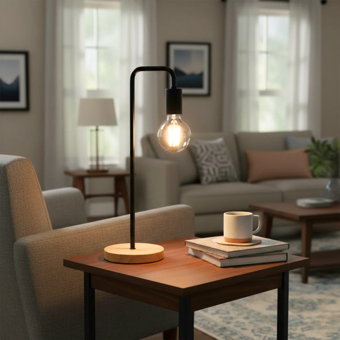 elevenpast Table Lamp Black and Wood Minimalist Desk Lamp – Set of 2 JJR-0801