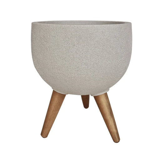 elevenpast Pots & Planters Sandstone Rustic Round Japi Planter Cache Pot With Stand - Various Colours JVRD33_SANDSTONE