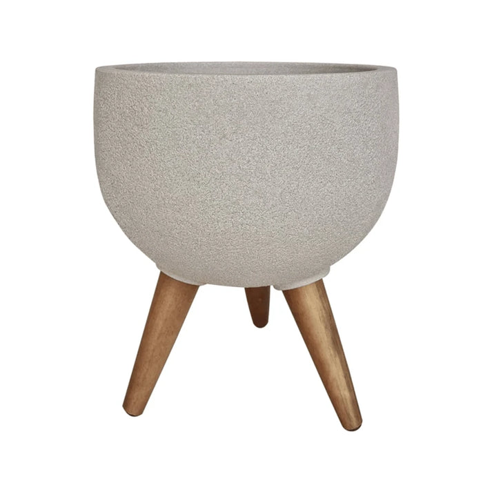 elevenpast Pots & Planters Sandstone Rustic Round Japi Planter Cache Pot With Stand - Various Colours JVRD33_SANDSTONE