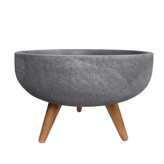 elevenpast Pots & Planters Black Slate Rustic Bowl Japi Planter Cache Pot With Stand - Various Colours JVRD45_BLACK SLATE