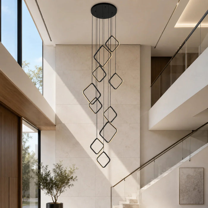 elevenpast pendant light Square Ringfall LED Cluster Pendant Light in Black K-LED-02/10-SQ