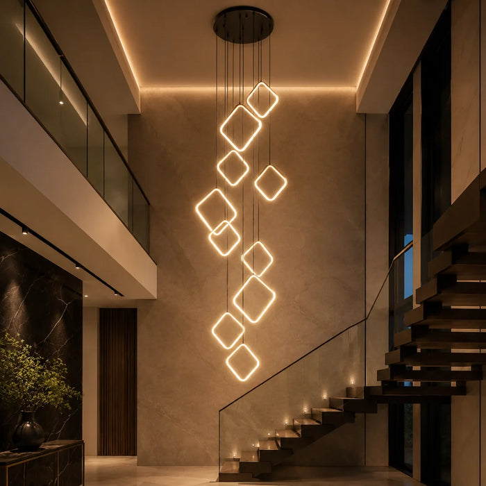 elevenpast pendant light Square Ringfall LED Cluster Pendant Light in Black K-LED-02/10-SQ