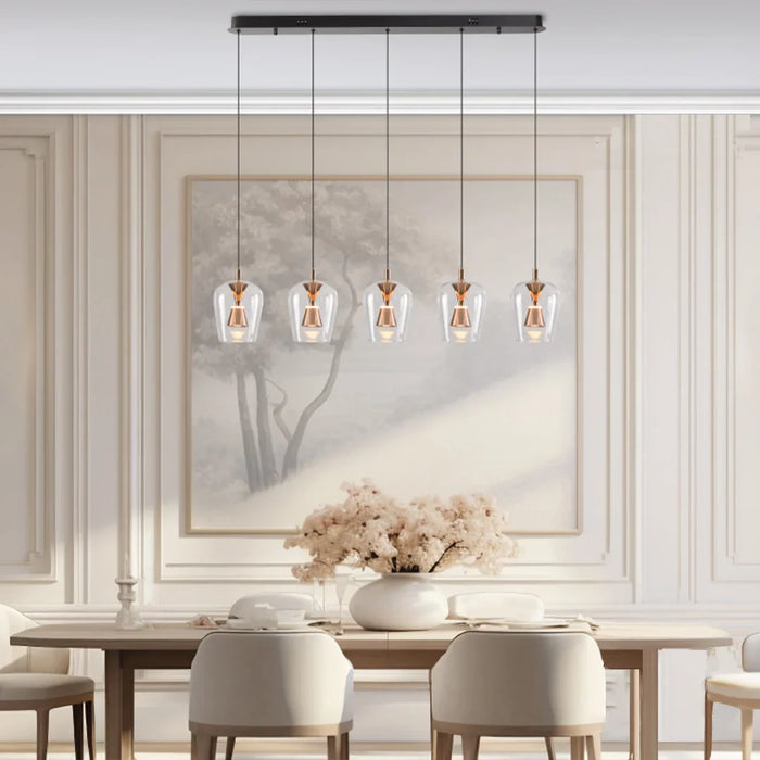 elevenpast pendant light Auric 5 Light Clear Glass Golden Linear LED Pendant Light K-LED-CC2-5/GD