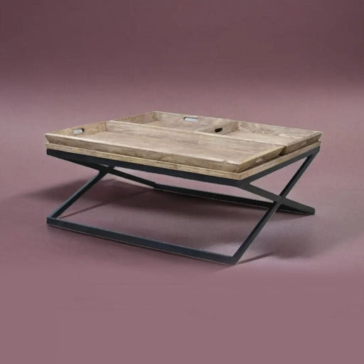 elevenpast Tables Rustic Wooden and Metal Triside Table KHM570