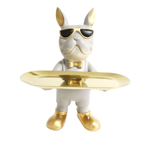 elevenpast Decor White & Gold Cool Dog One Plate Standing Figure | Black or White KJ139B