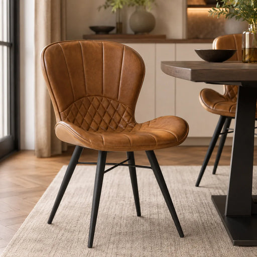 elevenpast Kitchen & Dining Room Chairs Tan Shell Back Buffalo Leather Dining Chair KV158