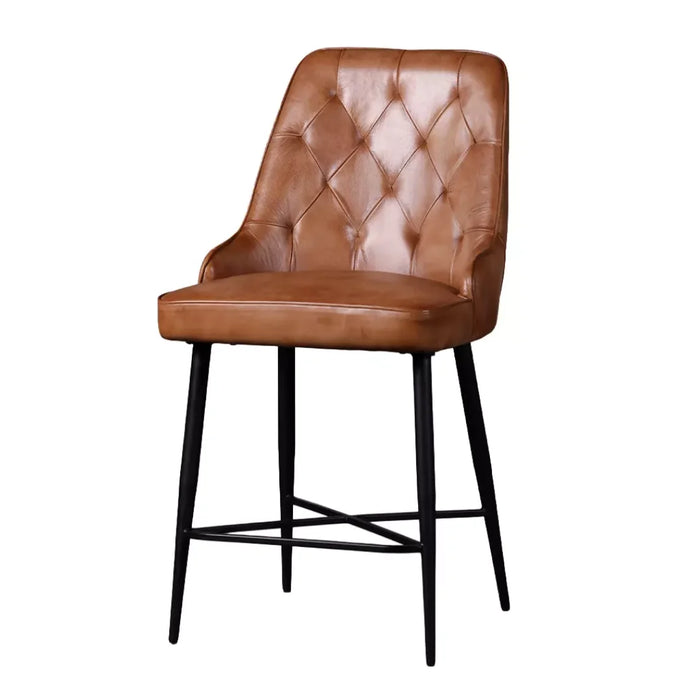 elevenpast Kitchen & Dining Room Chairs Tan Buffalo Leather Counter Chair with Black Metal Legs KV169C