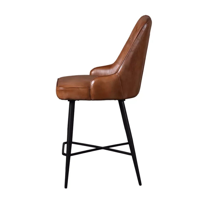 elevenpast Kitchen & Dining Room Chairs Tan Buffalo Leather Counter Chair with Black Metal Legs KV169C