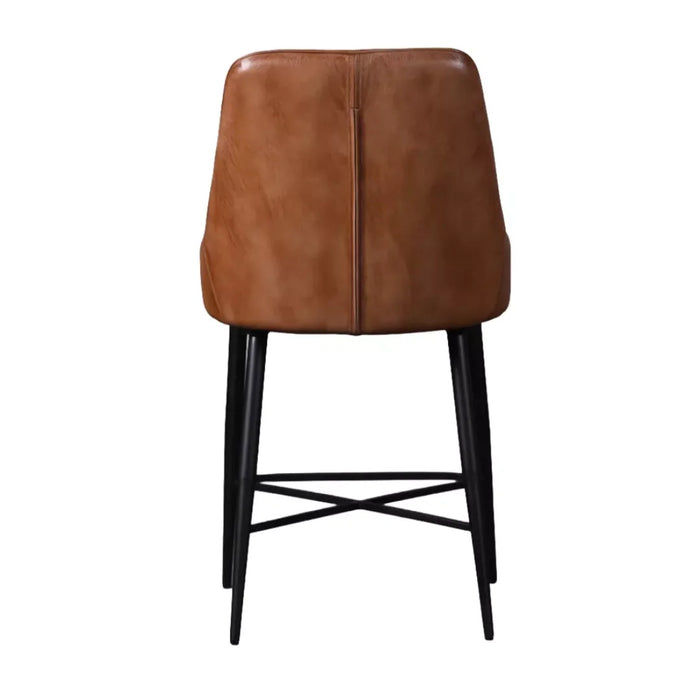 elevenpast Kitchen & Dining Room Chairs Tan Buffalo Leather Counter Chair with Black Metal Legs KV169C