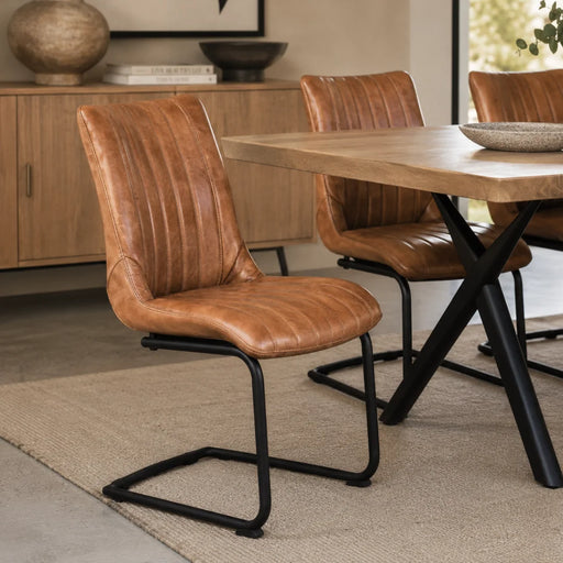 elevenpast Kitchen & Dining Room Chairs Light Brown Stitched Buffalo Leather Dining Chair KV215-1