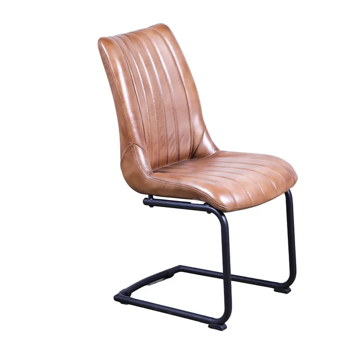 elevenpast Kitchen & Dining Room Chairs Light Brown Stitched Buffalo Leather Dining Chair KV215-1