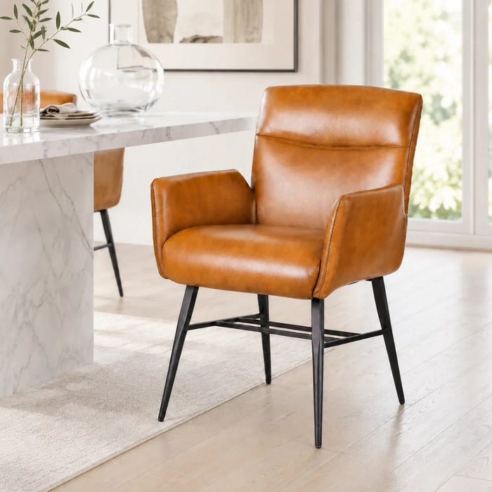elevenpast Kitchen & Dining Room Chairs Tan Buffalo Leather Dining Armchair KV348