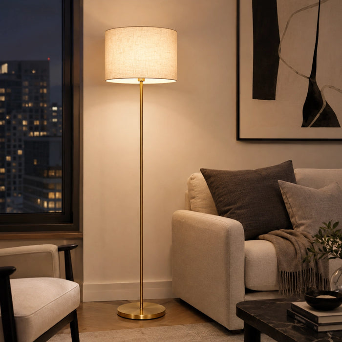 Solana Brushed Gold Floor Lamp with Linen Shade