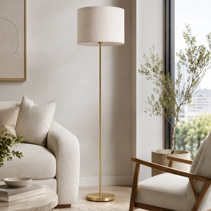 Solana Brushed Gold Floor Lamp with Linen Shade