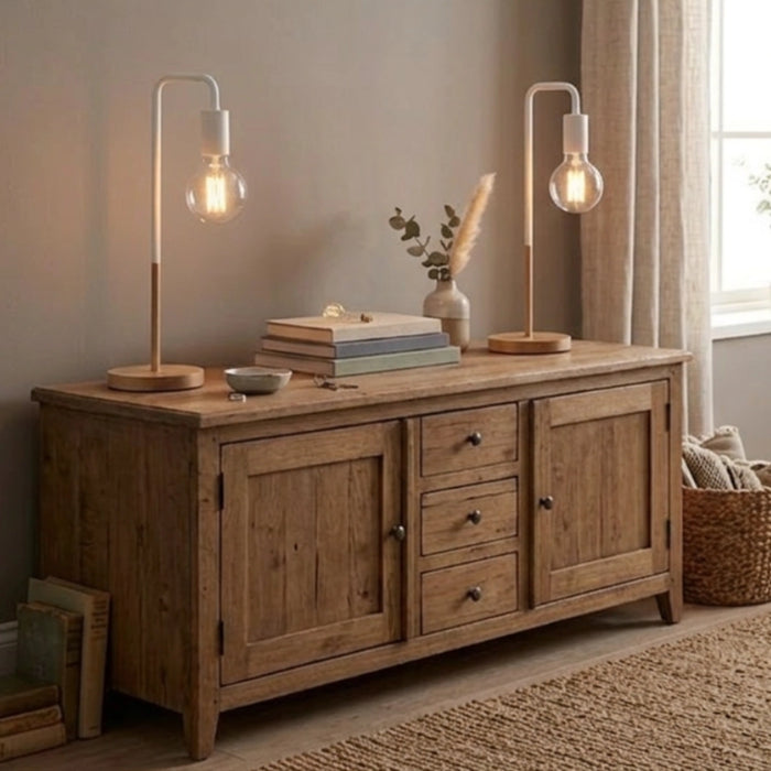 White and Wood Minimalist Desk Lamp – Set of 2