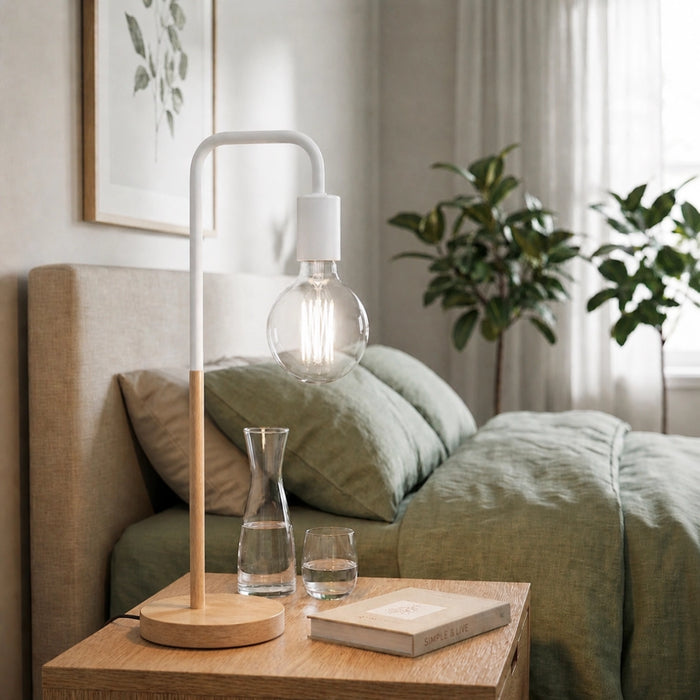 White and Wood Minimalist Desk Lamp – Set of 2