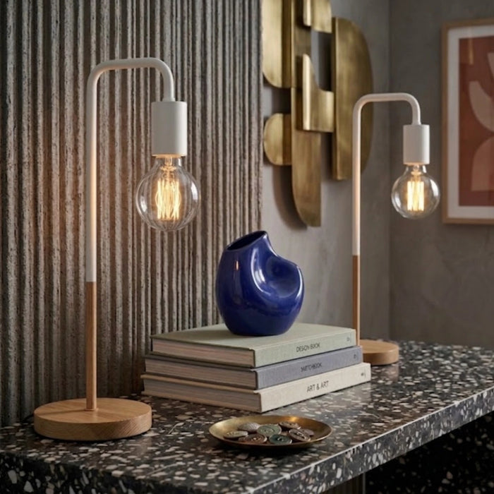 White and Wood Minimalist Desk Lamp – Set of 2