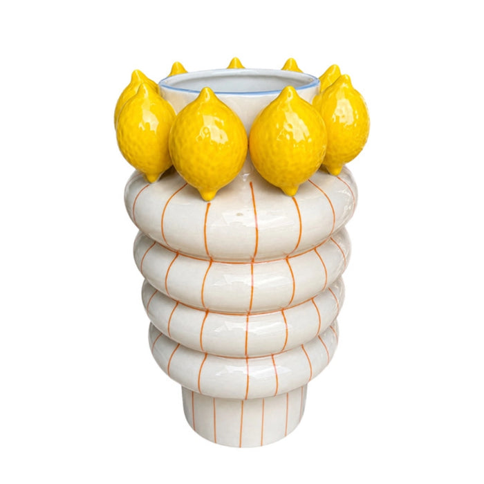 White and Yellow Ceramic Lemon Vase