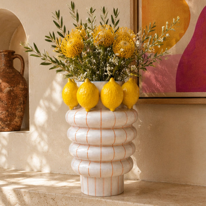 White and Yellow Ceramic Lemon Vase