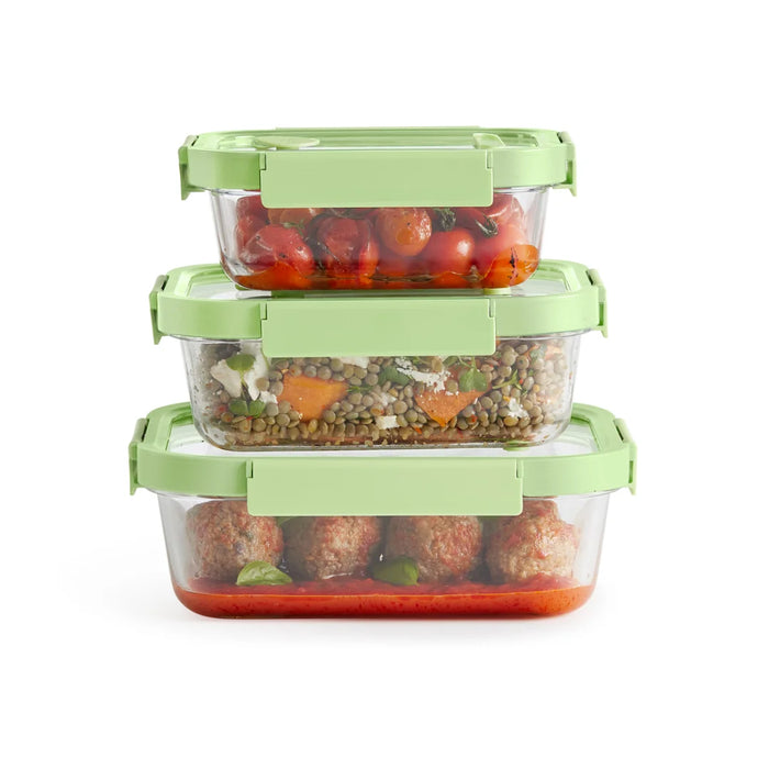 elevenpast food containers Lékué Rectangular Glass Containers Set of 3 - Green LK883941/6